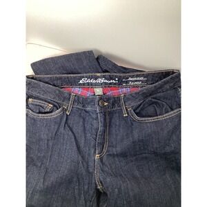 EDDIE BAUER Women's Red Flannel Fleece Lined Relaxed Boyfriend Jeans Size 10